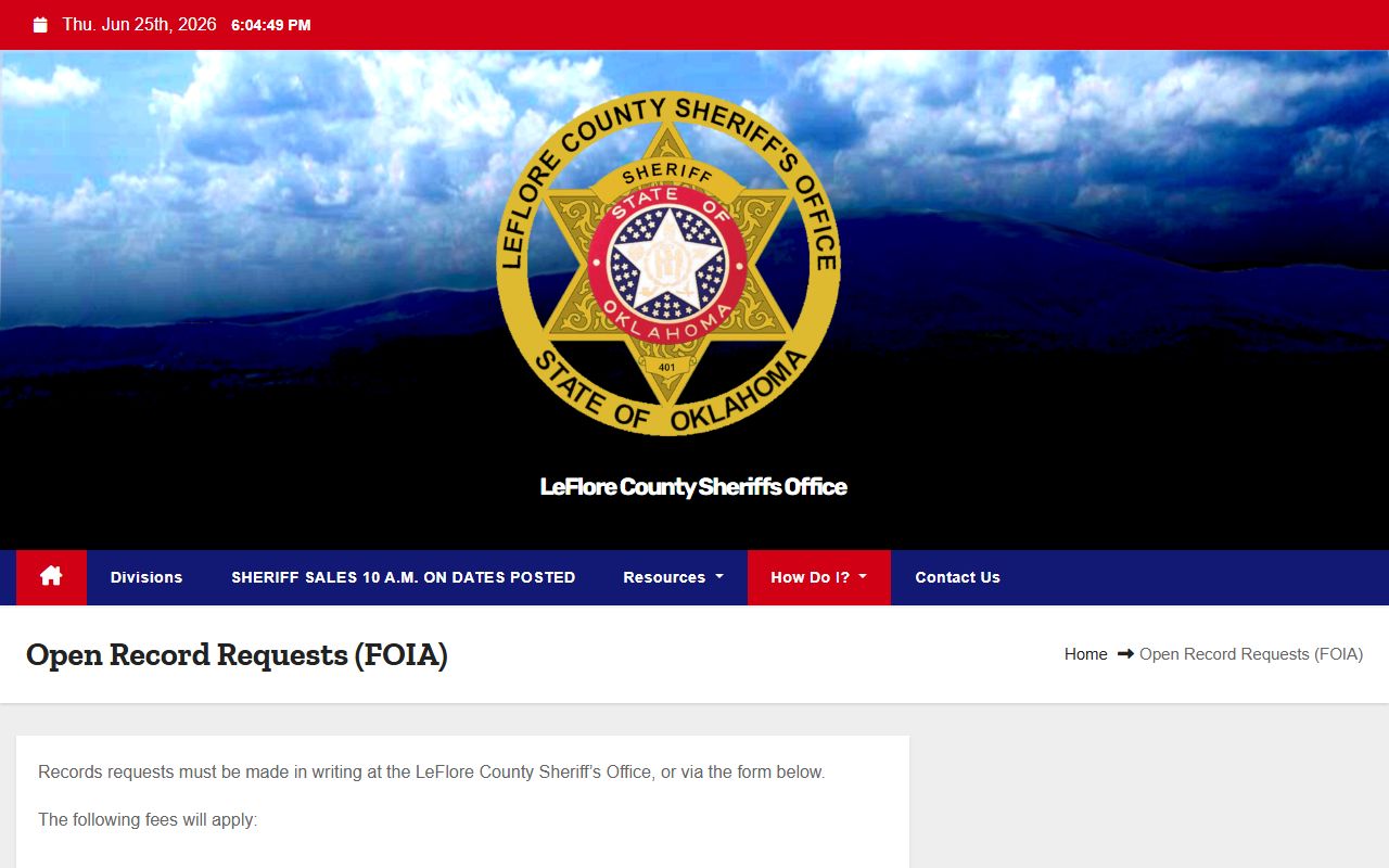 Le Flore County inmate records open record request form and fee schedule